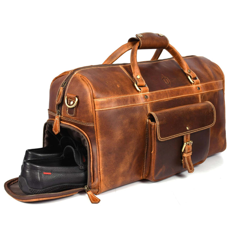 The Voyager Duffle - Cognac Full-Grain Distressed Leather Duffle Bag