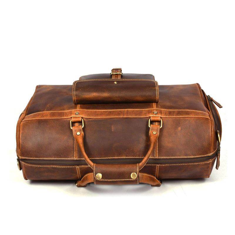 The Voyager Duffle - Cognac Full-Grain Distressed Leather Duffle Bag