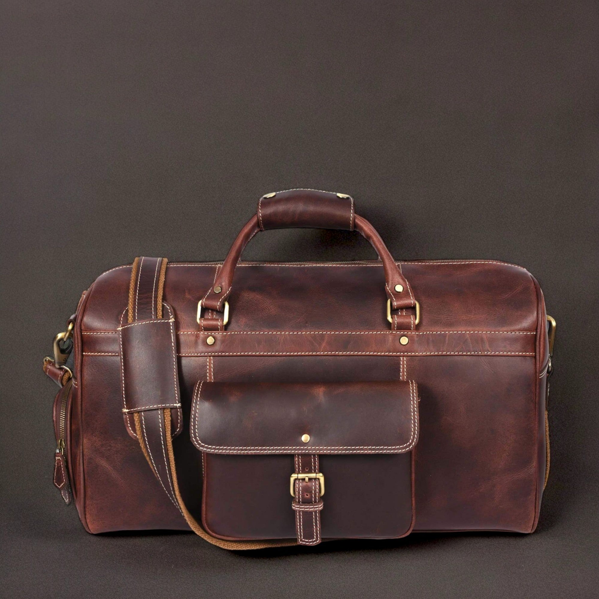 The Voyager Duffle - Cognac Full-Grain Distressed Leather Duffle Bag