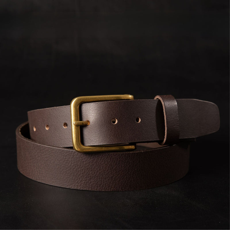 Elara- Cognac Leather Belt with Gold Rectangular Buckle - Made in Canada