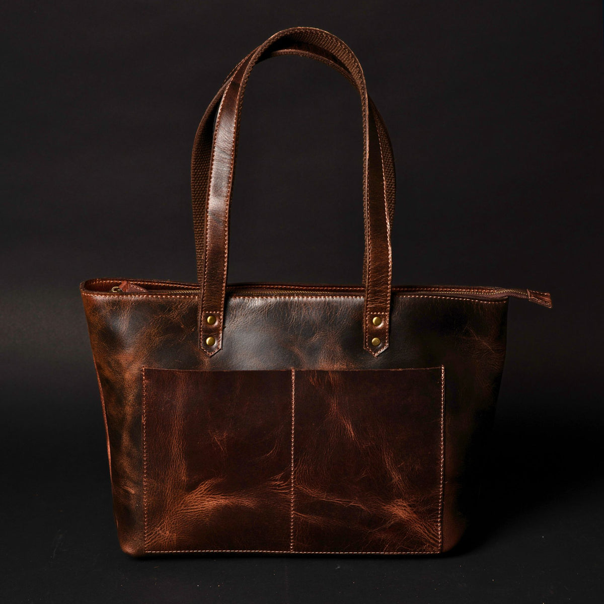 Classic brown leather tote bag