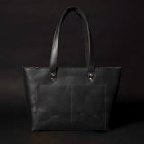 (Open Box) Classic Black Leather Tote Bag