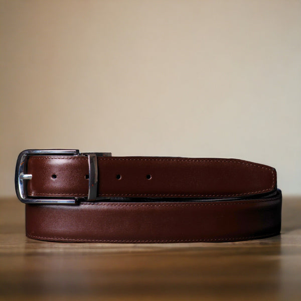 The Harvey Dent Belt - Reversible Stitched Feather Edged Leather Belt