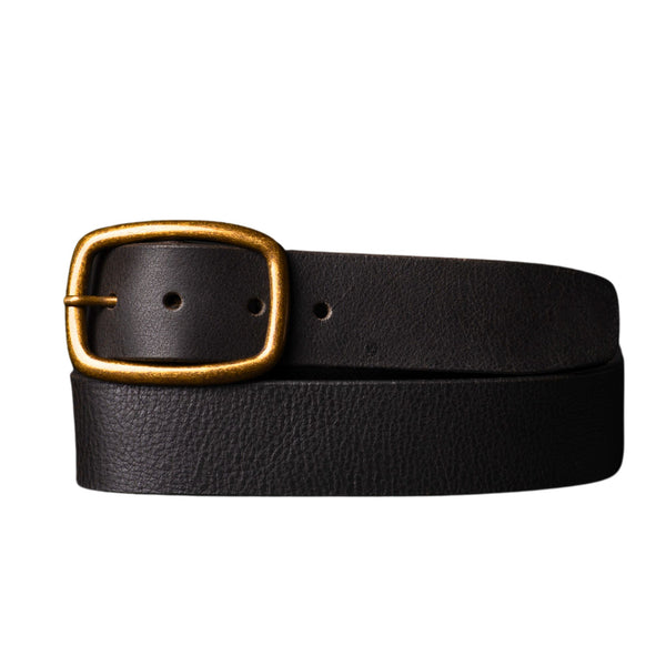 Amara - Black Leather Dress Belt with Gold Buckle