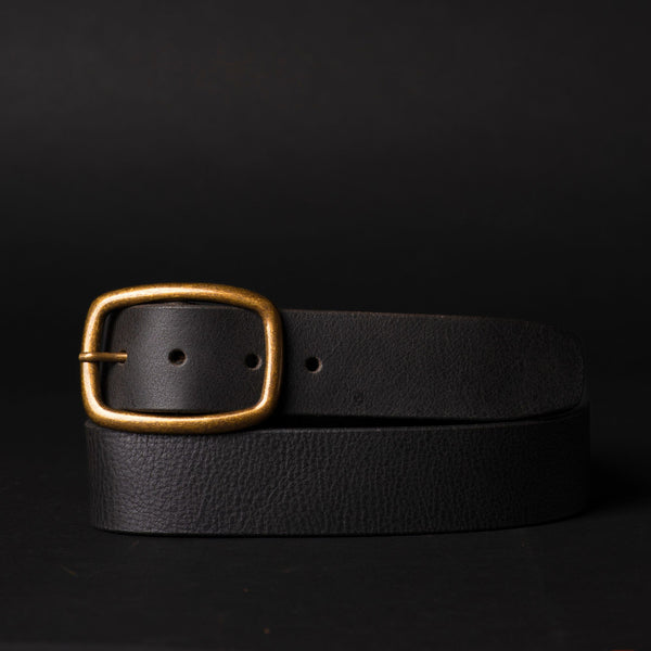 Amara - Black Leather Dress Belt with Gold Buckle - Made in Canada