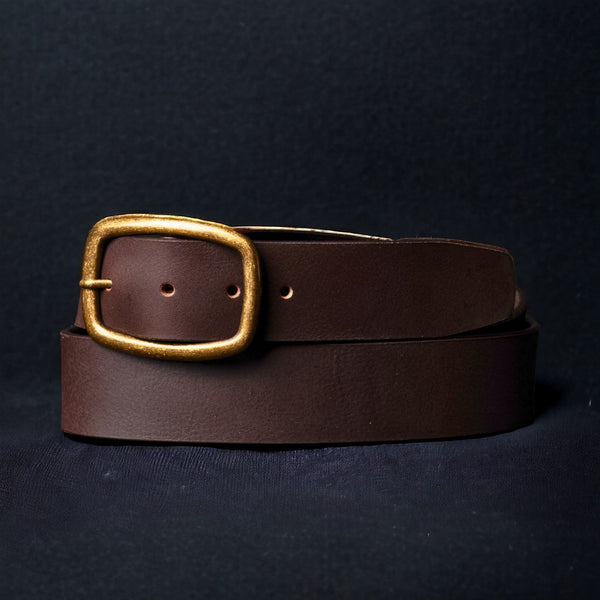 Amara - Brown Leather Dress Belt with Gold Buckle - Made in Canada