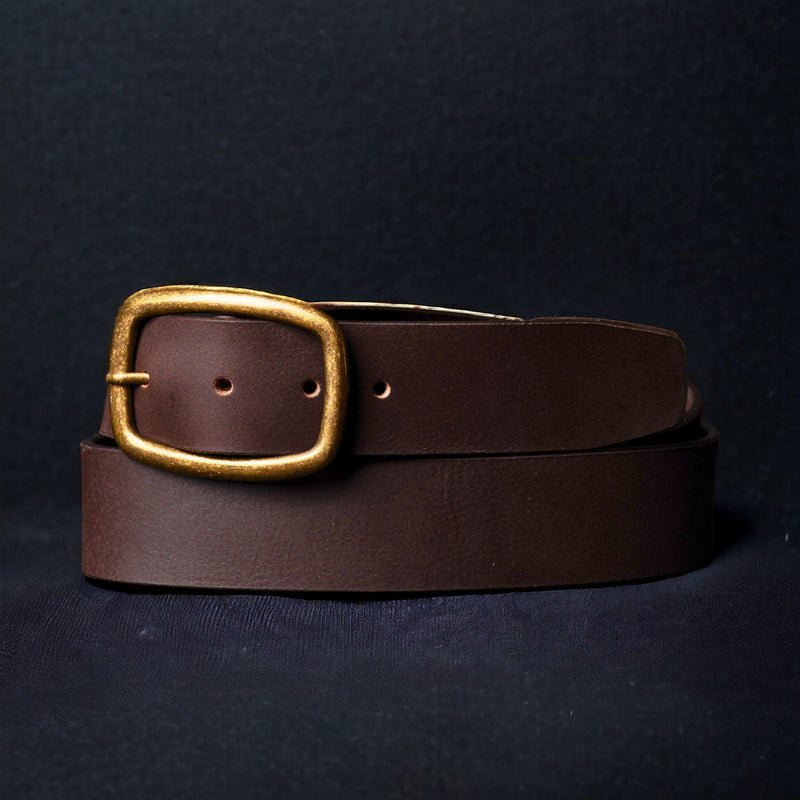 Amara - Brown Leather Dress Belt with Gold Buckle Amara - Brown Leather Dress Belt with Gold Buckle