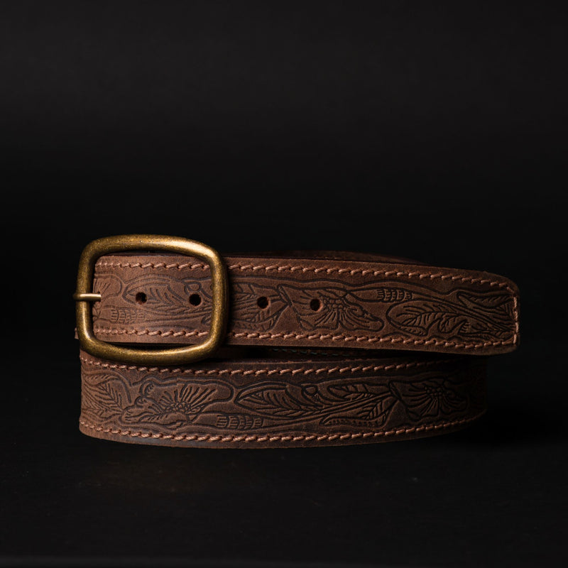 Dakota - Brown Western Leather Belt with Gold Buckle - Made in Canada