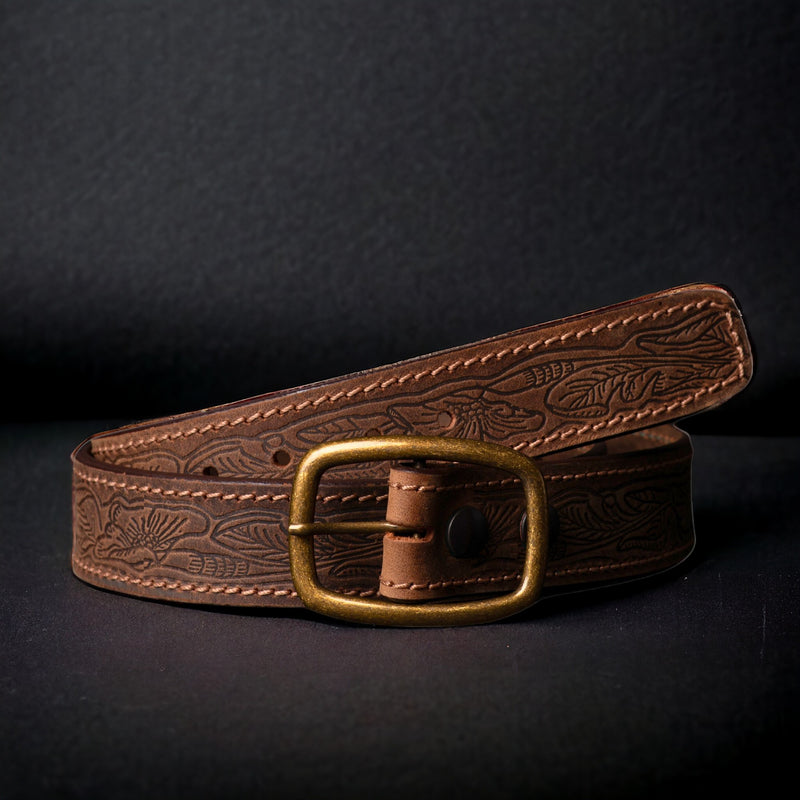 Dakota - Brown Western Leather Belt with Gold Buckle - Made in Canada