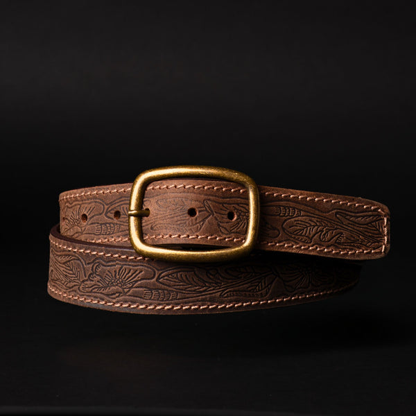 Dakota - Brown Western Leather Belt with Gold Buckle - Made in Canada