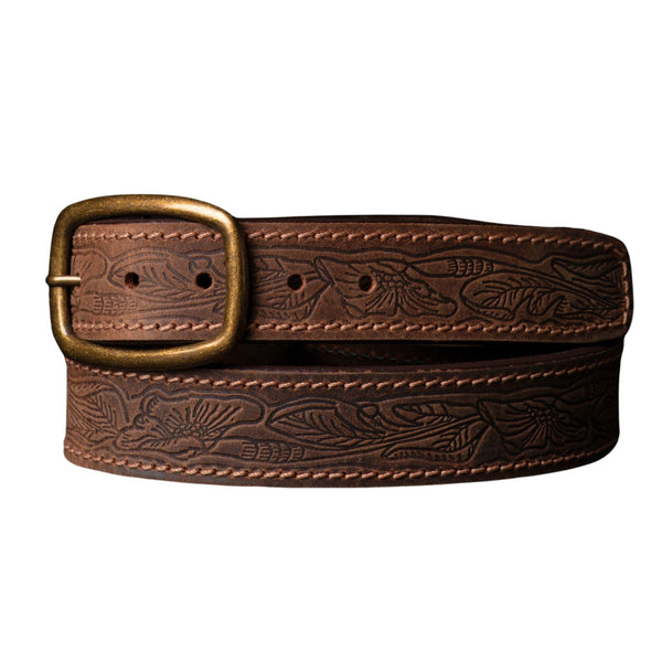 Dakota - Brown Western Leather Belt with Gold Buckle - Made in Canada