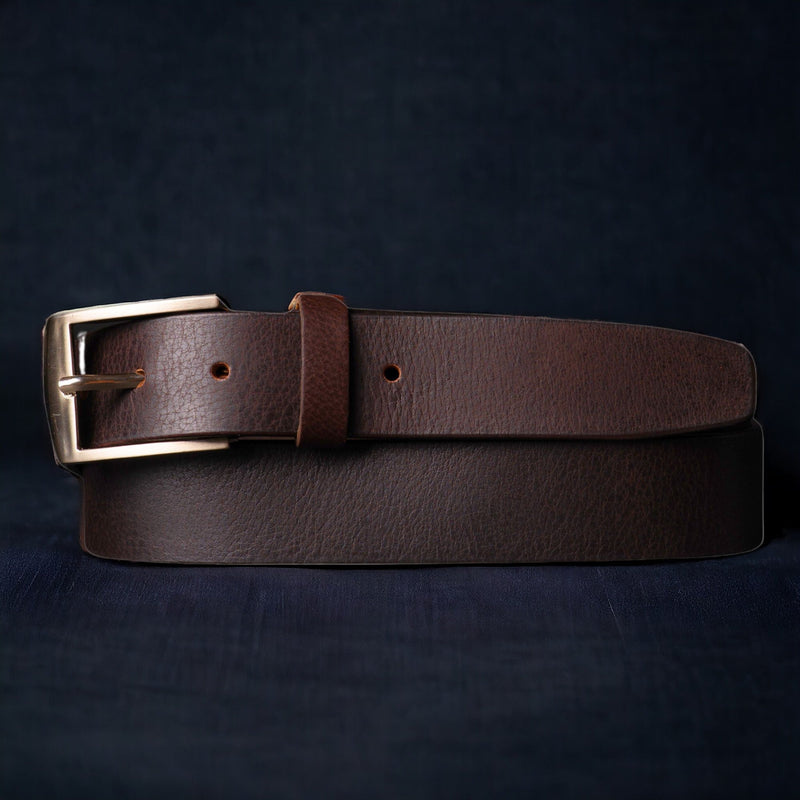 The Crest Belt - Slim Brown 100% Full-Grain Leather Belt