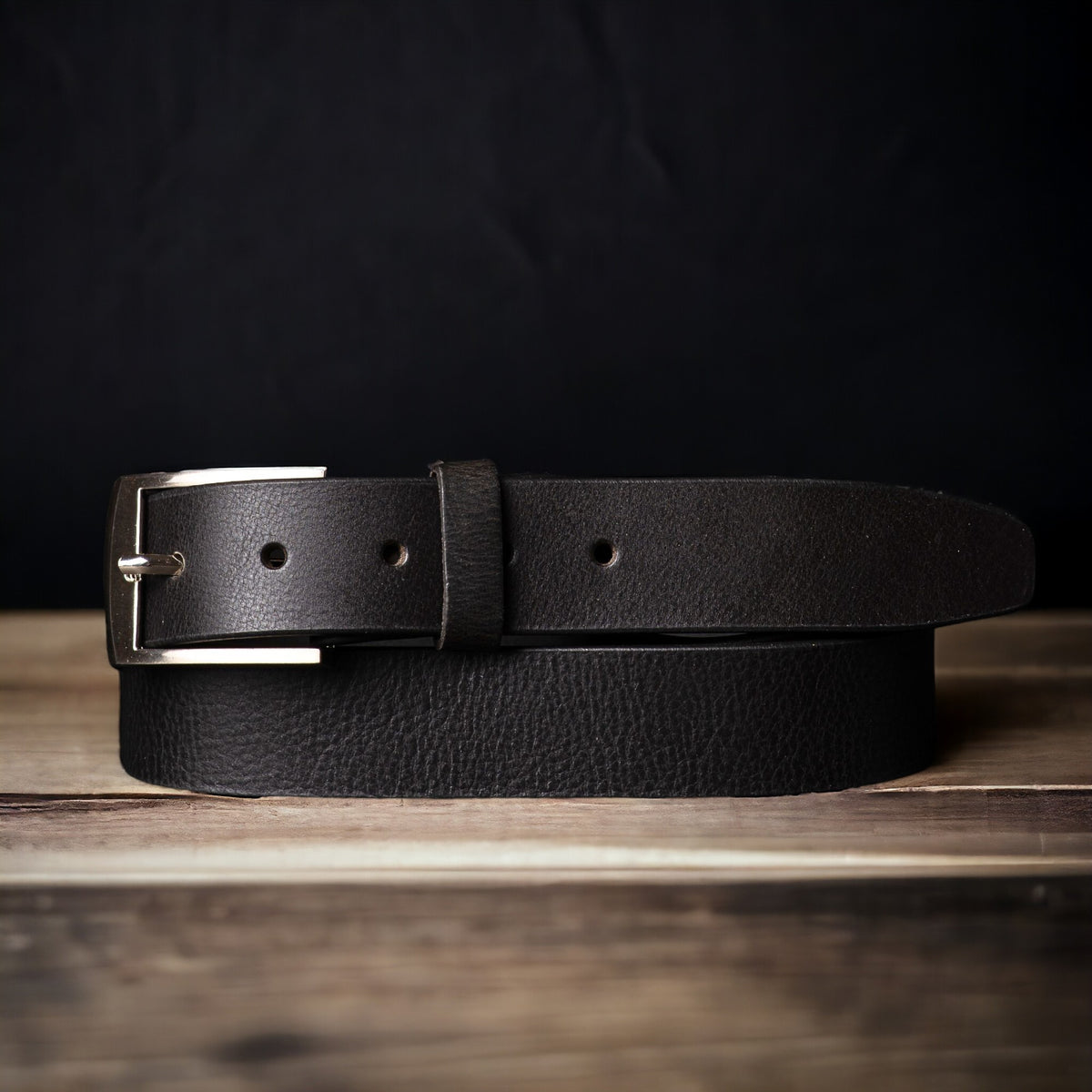 The Crest slim black full-grain leather belt