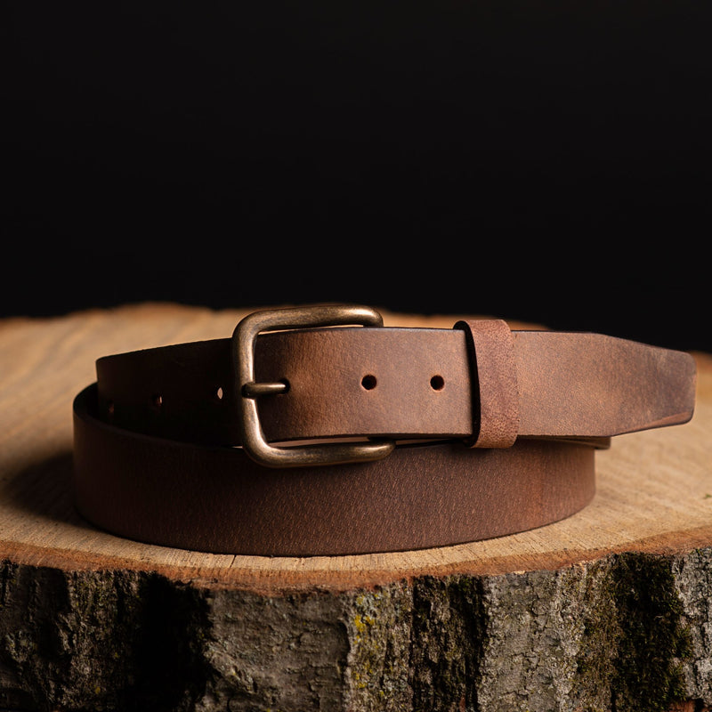 Brown Leather Belt - 35 mm Full Grain Distressed Leather Belt