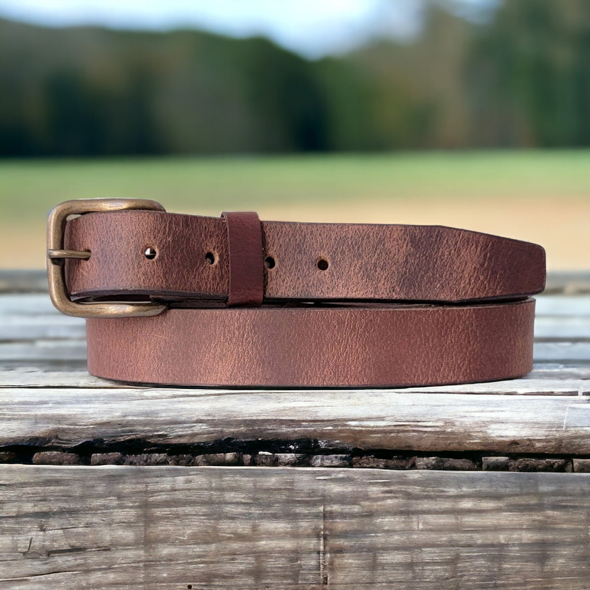Brown 35 mm distressed full-grain leather belt