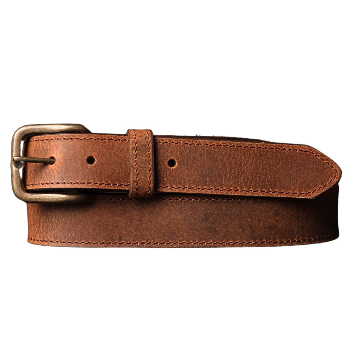 Stitched distressed full-grain leather belt