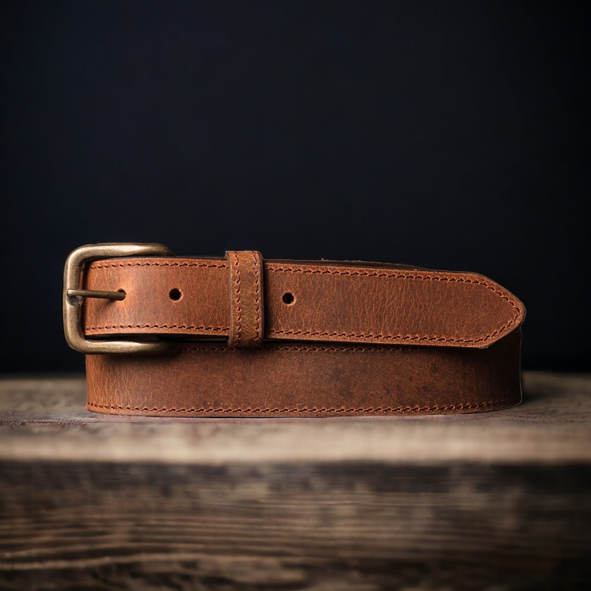 Stitched distressed full-grain leather belt
