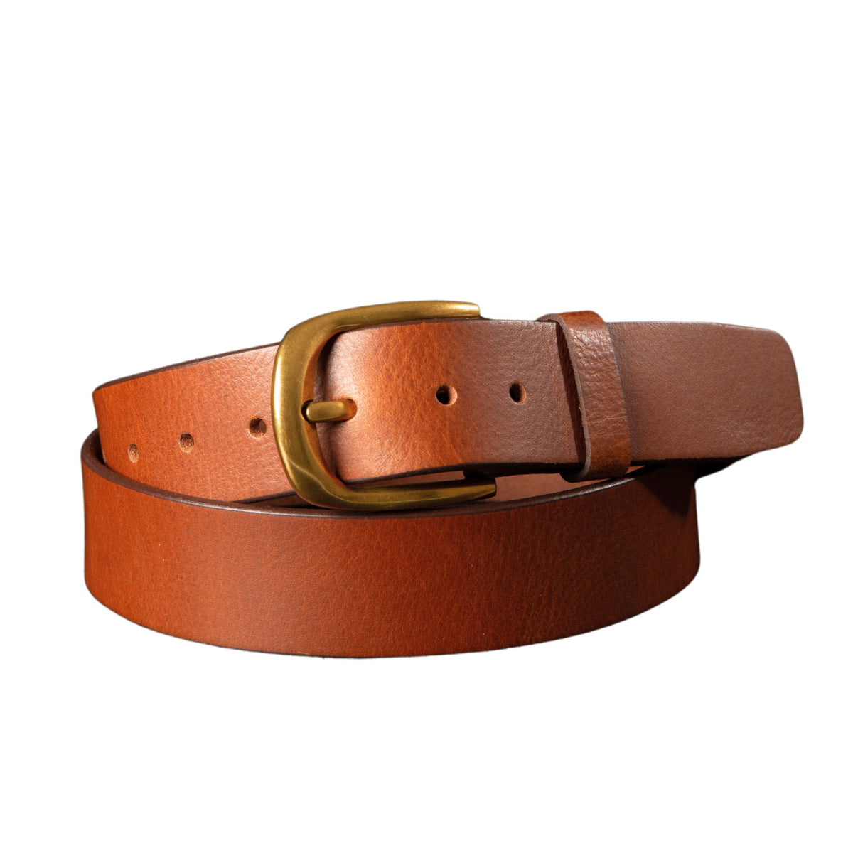 Liora tan leather belt with gold buckle