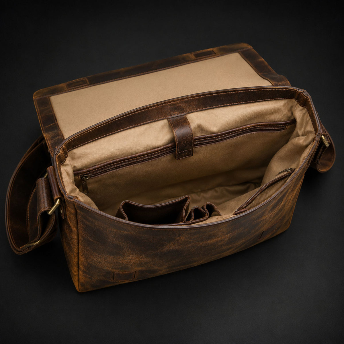 Madrid distressed full-grain leather laptop bag