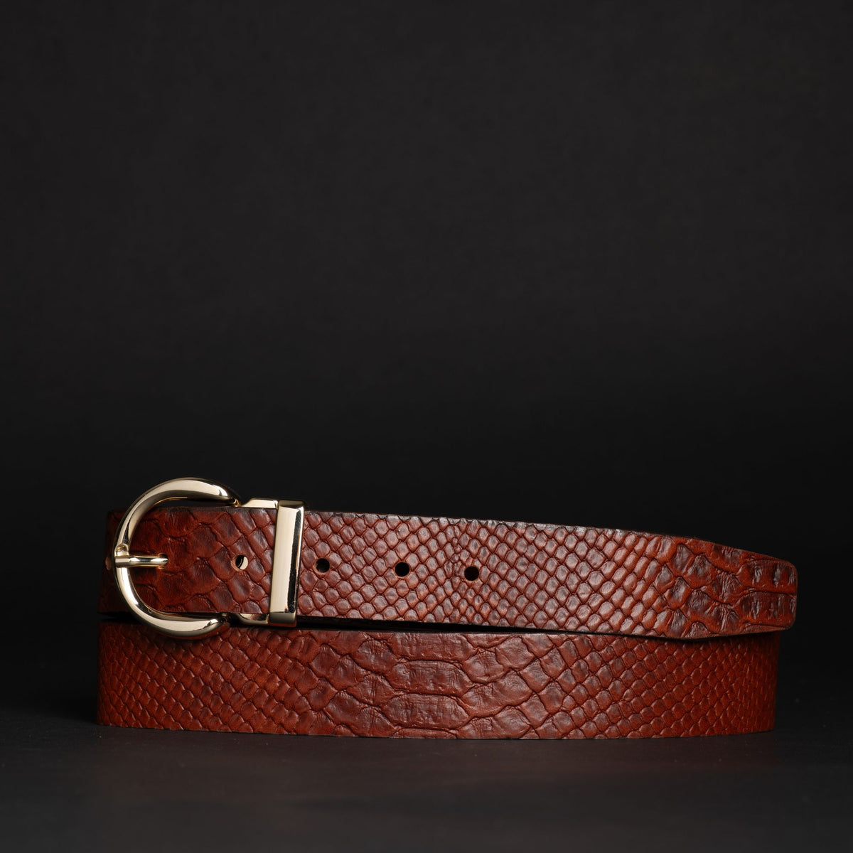 Medusa 35 mm snake skin embossed leather belt