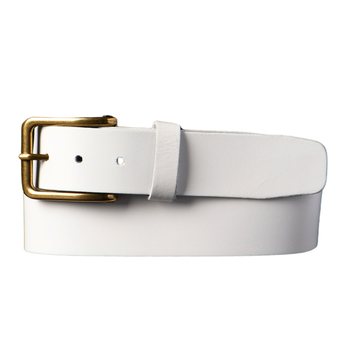 Bianca white leather dress belt with gold buckle