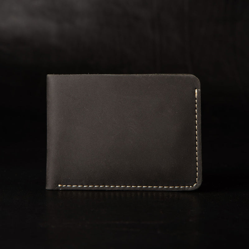 Grey Dollar Size Full-Grain Leather Wallet