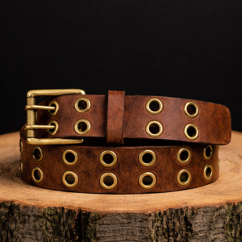 Brixton - Vintage Brown Double Grommet 100 % Full Grain Leather Belt