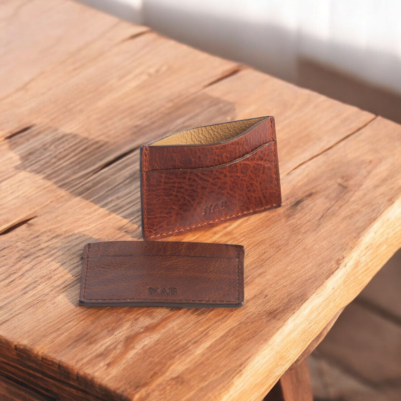 The Maverick Cardholder - Brown American Pebble Grain Bison Leather Cardholder