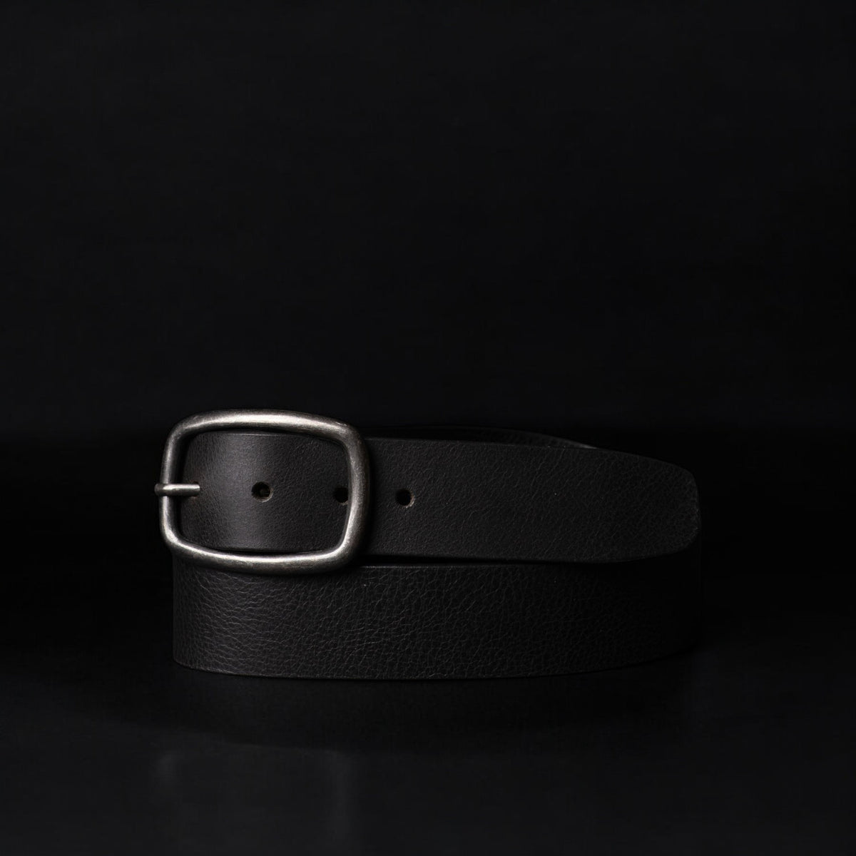 Selene black leather dress belt with silver buckle