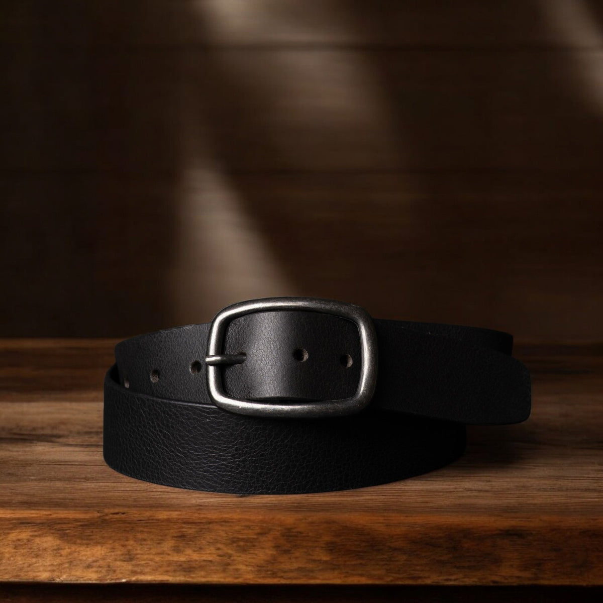 Selene black leather dress belt with silver buckle