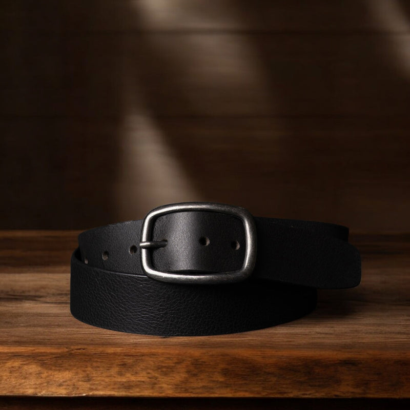 Selene - Black Leather Dress Belt with Silver Buckle Selene - Black Leather Dress Belt with Silver Buckle