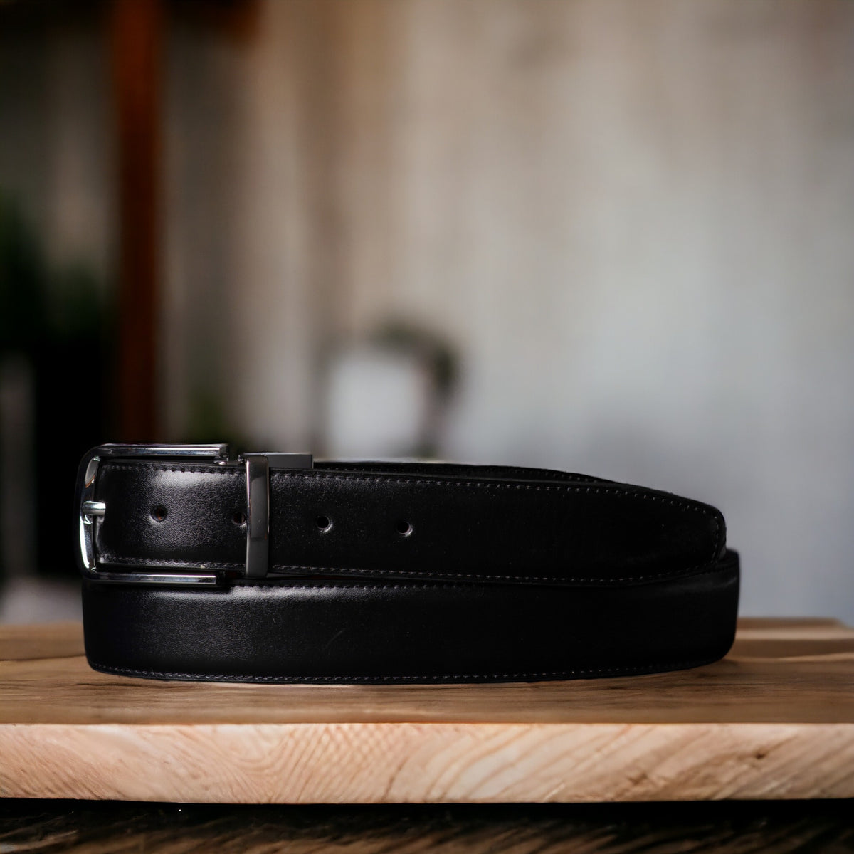 The Harvey Dent reversible stitched feather edged leather belt