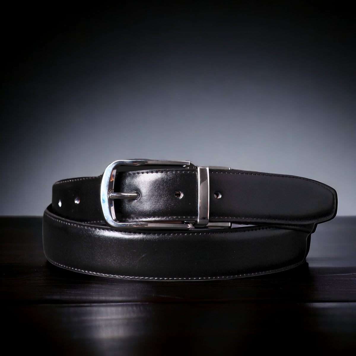The Harvey Dent reversible stitched feather edged leather belt