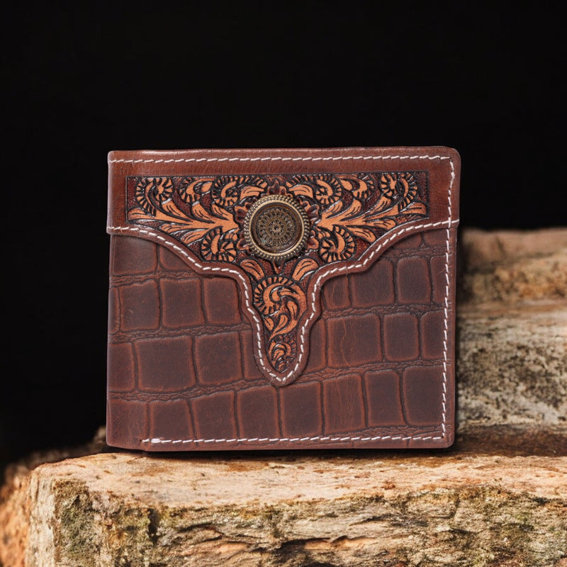 The Aztec Wallet - Hand-Tooled Brown Full Grain Leather Wallet