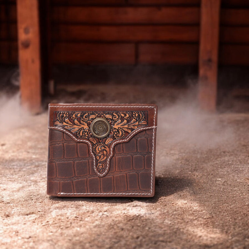 The Aztec Wallet - Hand-Tooled Brown Full Grain Leather Wallet