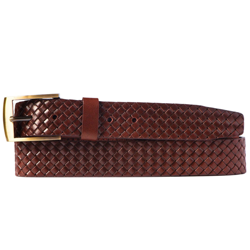 The Veneto Belt - Brown Braided Embossed Full Grain Leather Belt