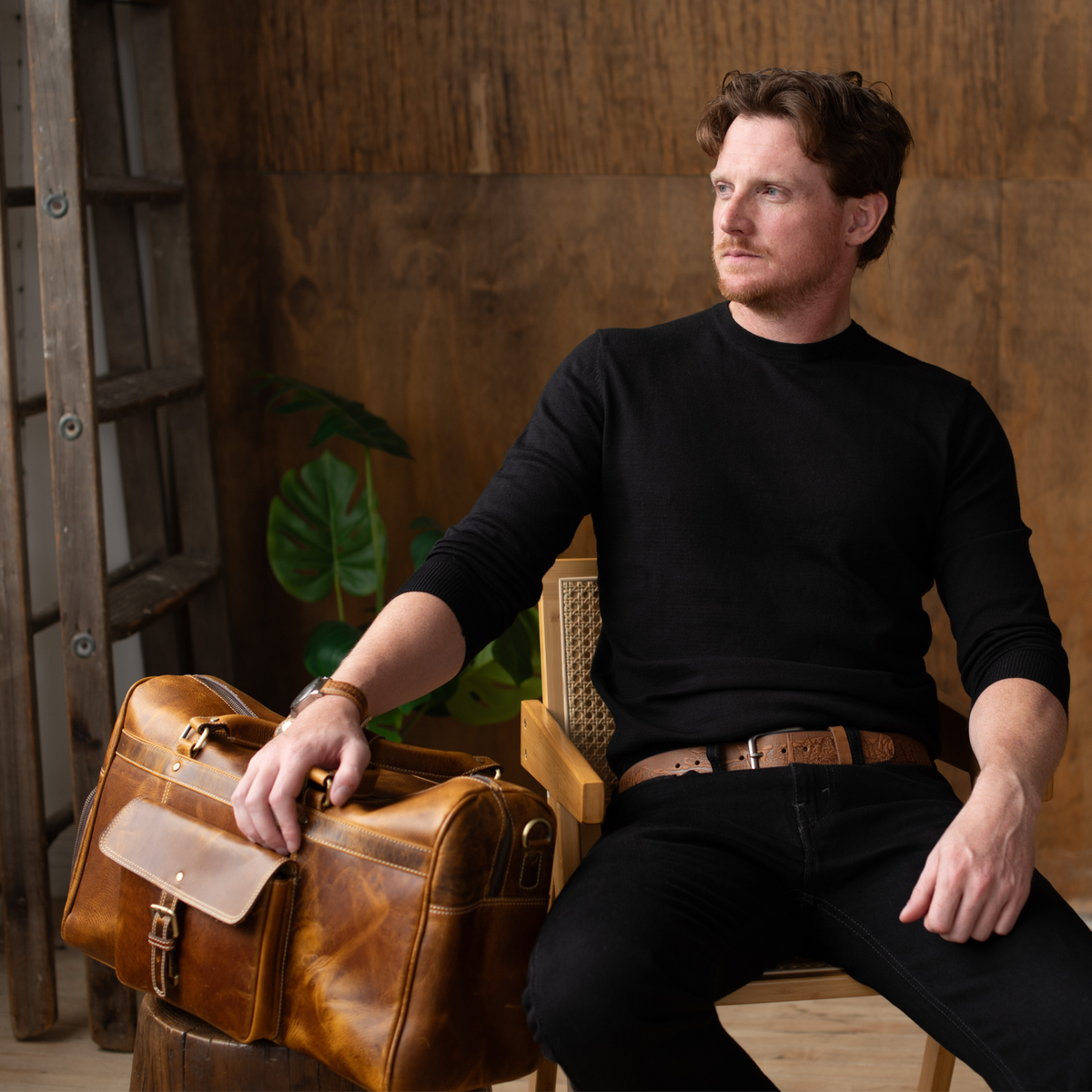 The Voyager cognac distressed full-grain leather duffle bag