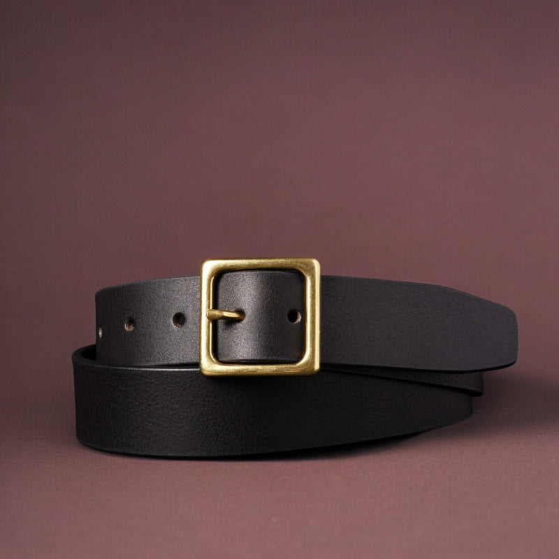 Sophie - Brown Leather Dress Belt with Gold Square Buckle - Made in Canada