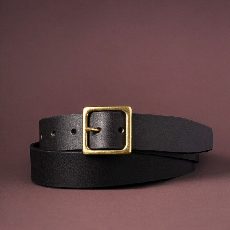 Sophie Brown Leather Dress Belt with Gold Square Buckle