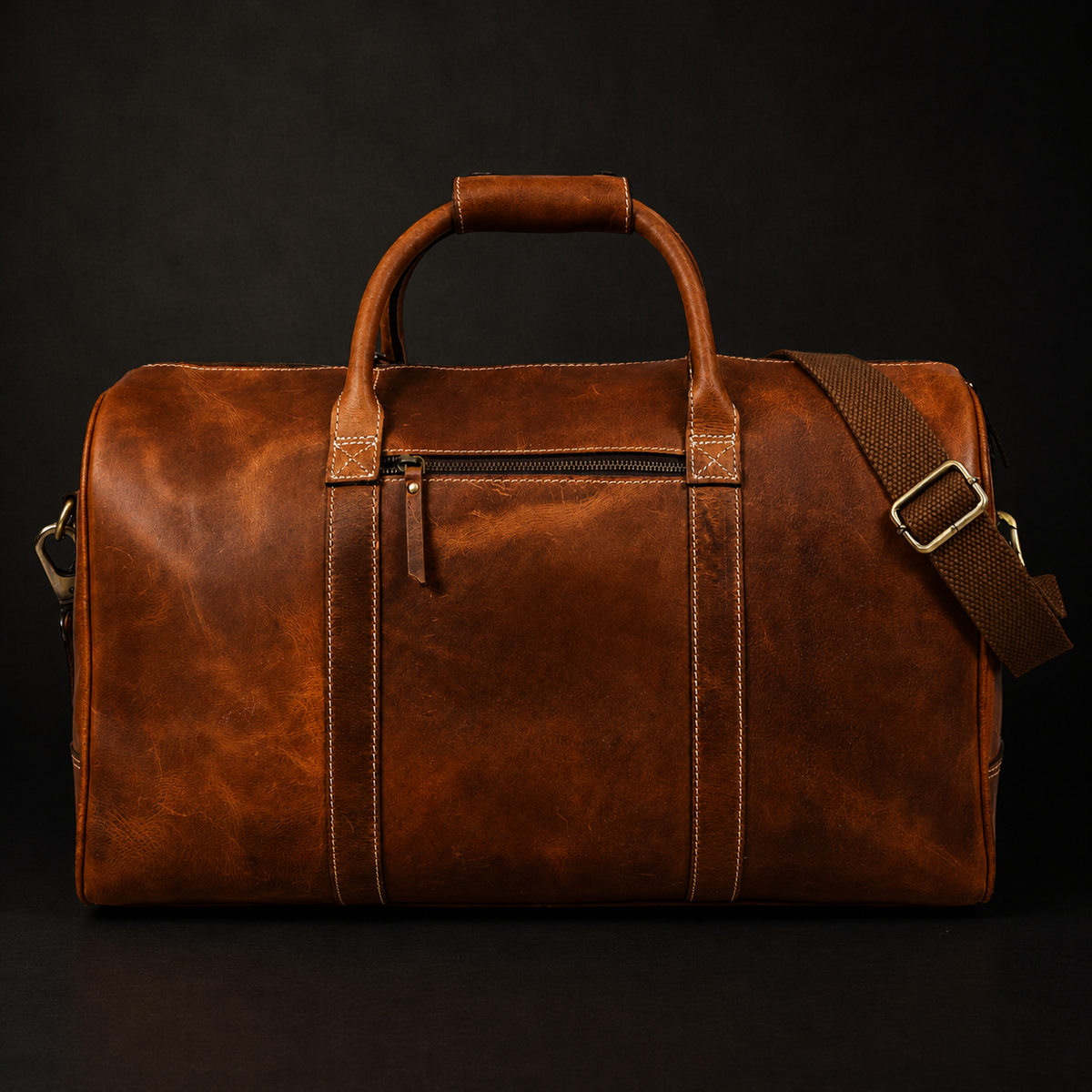 The Wayfarer cognac full-grain leather duffle bag