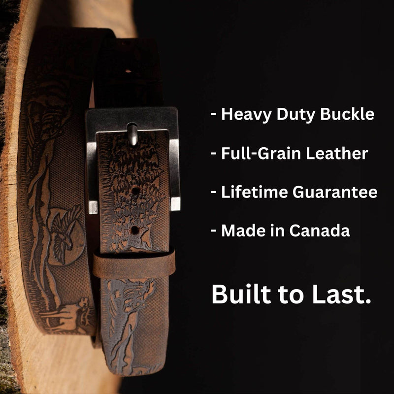 The Wildlife Belt - Cognac Embossed Full Grain Leather Belt Made in Canada