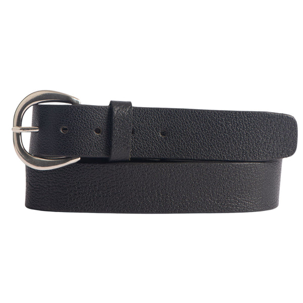 Luna - Black Bison Leather Dress Belt with Silver Crescent Buckle - Made in Canada (Copy)