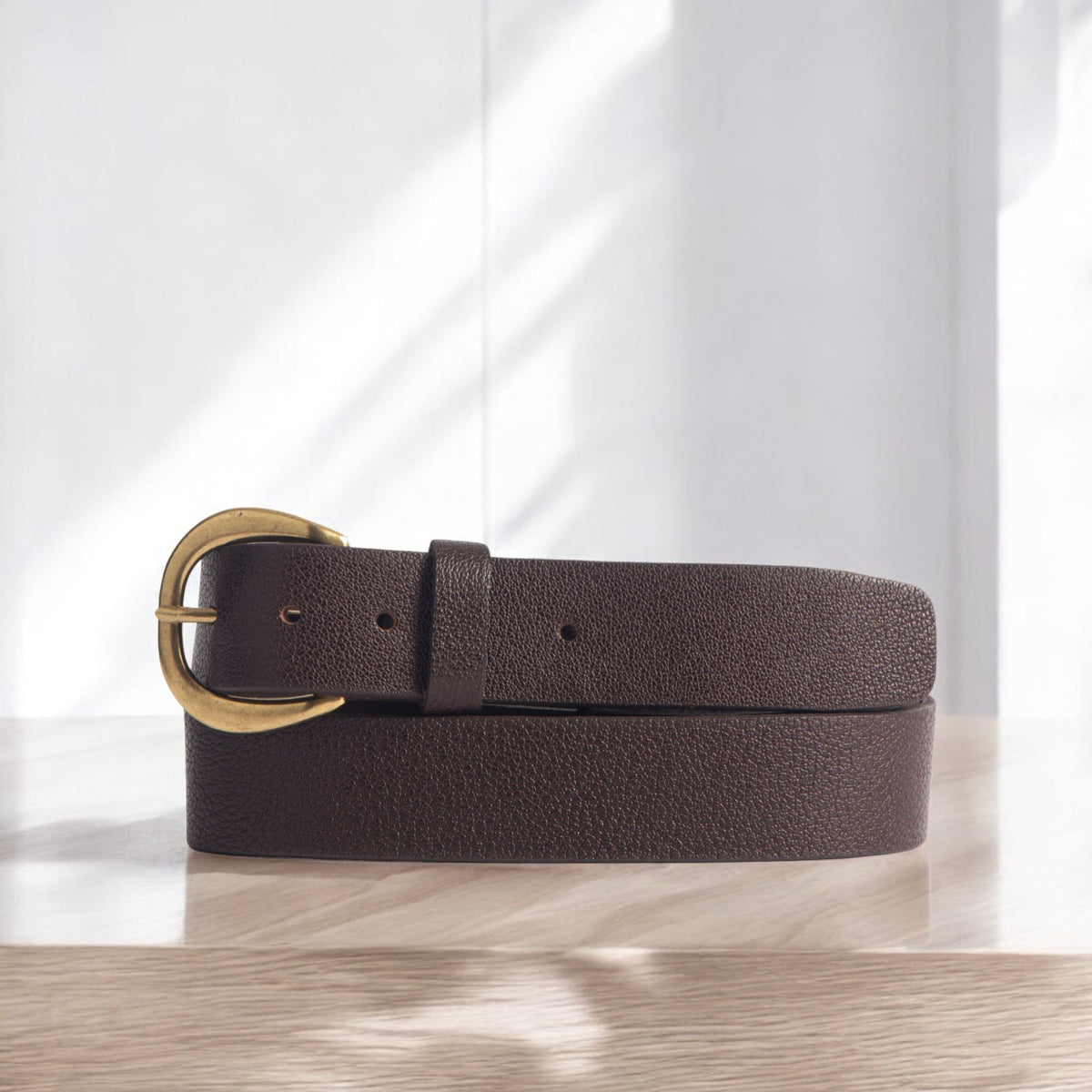 Luna black bison leather dress belt with silver crescent buckle