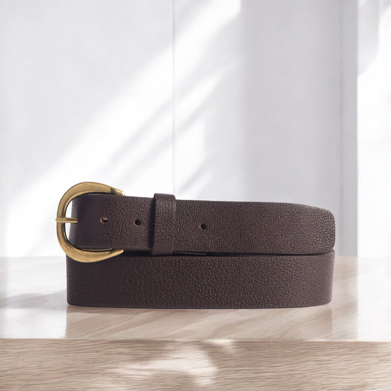 Luna - Black Bison Leather Dress Belt with Silver Crescent Buckle - Made in Canada