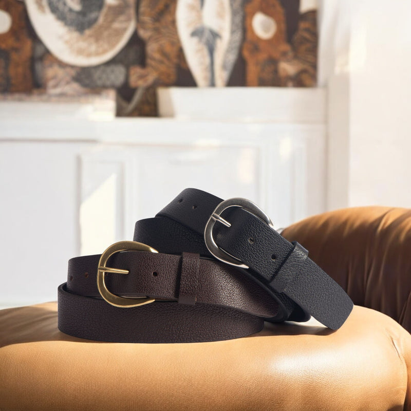 Luna - Black Bison Leather Dress Belt with Silver Buckle Luna - Black Bison Leather Dress Belt with Silver Buckle