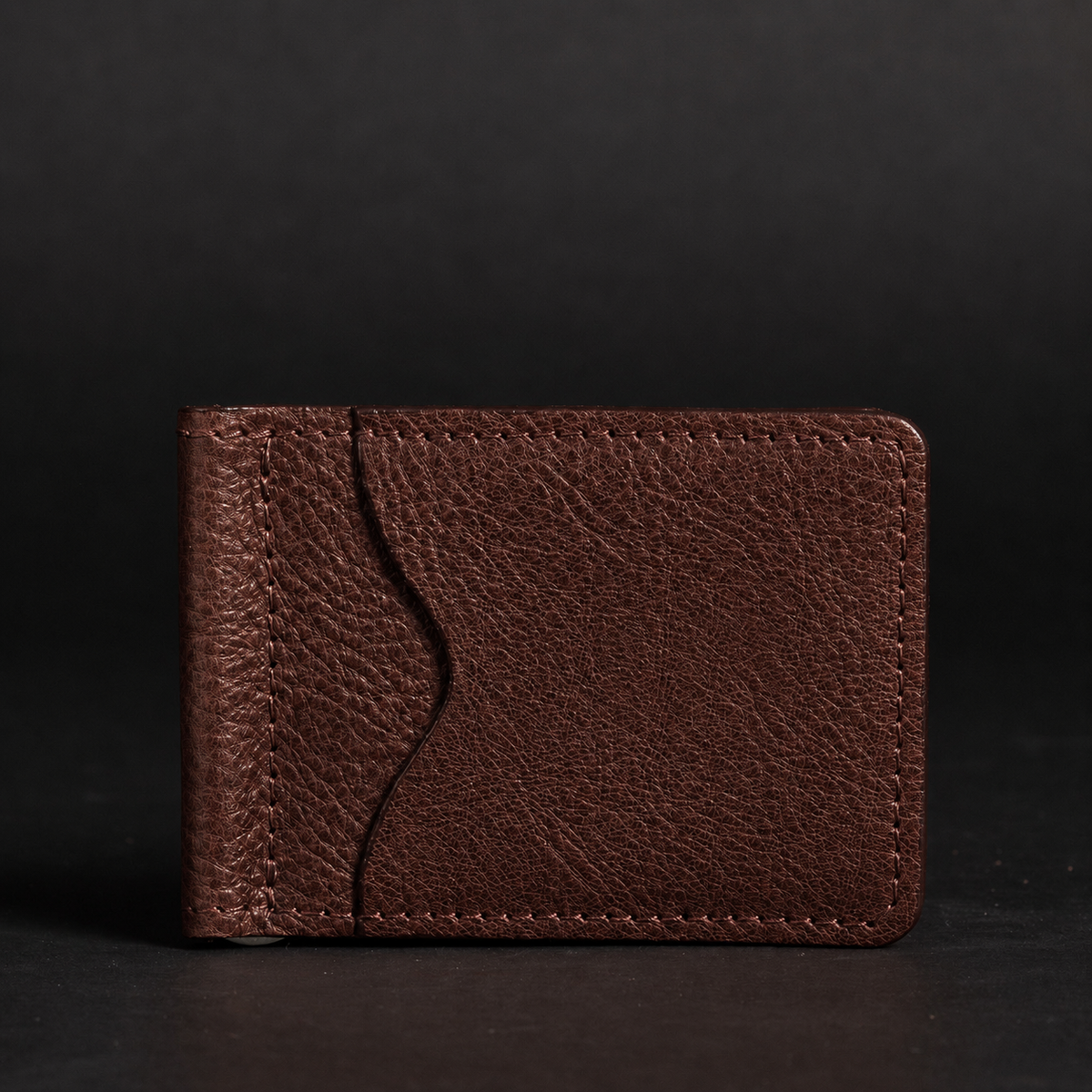 The Pinnacle slim money clip pebble grain leather wallet in brown