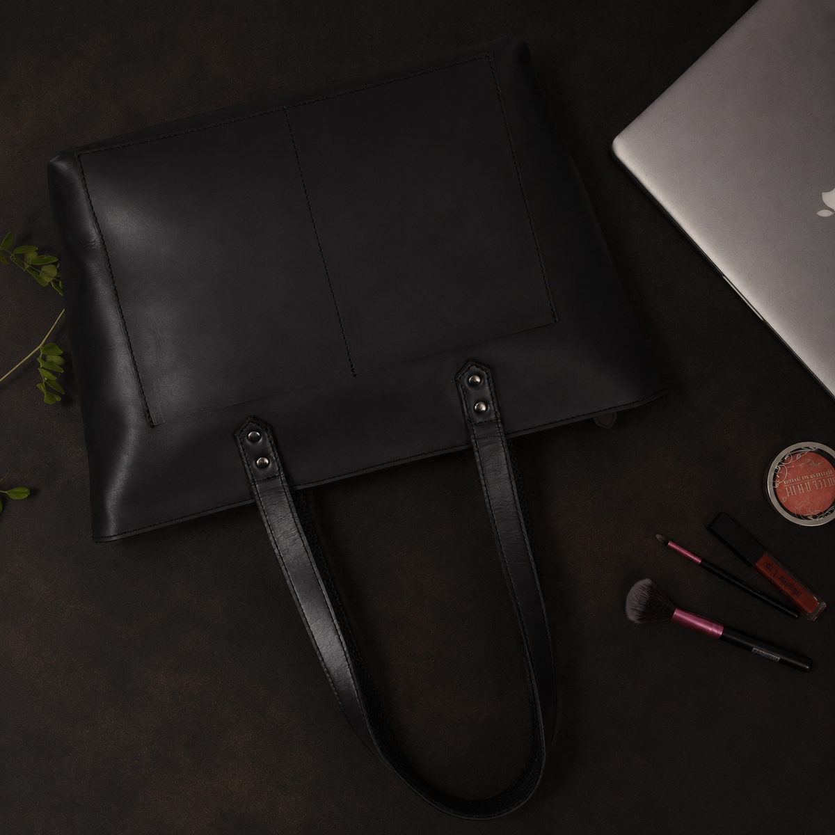 Classic black leather tote bag
