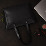(Open Box) Classic Black Leather Tote Bag