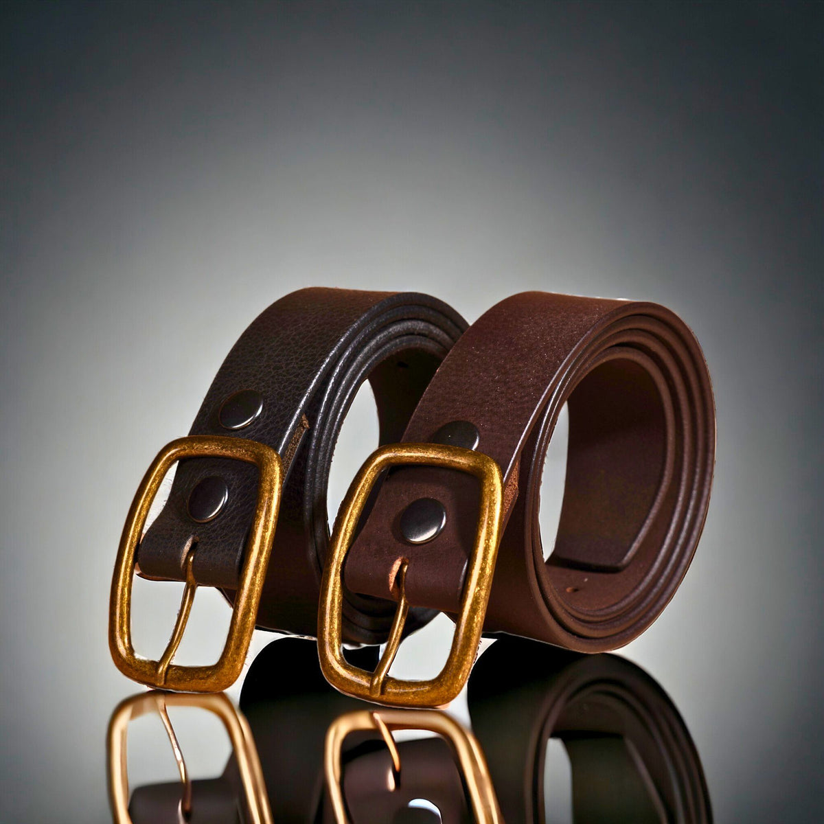 Amara brown leather dress belt with gold buckle