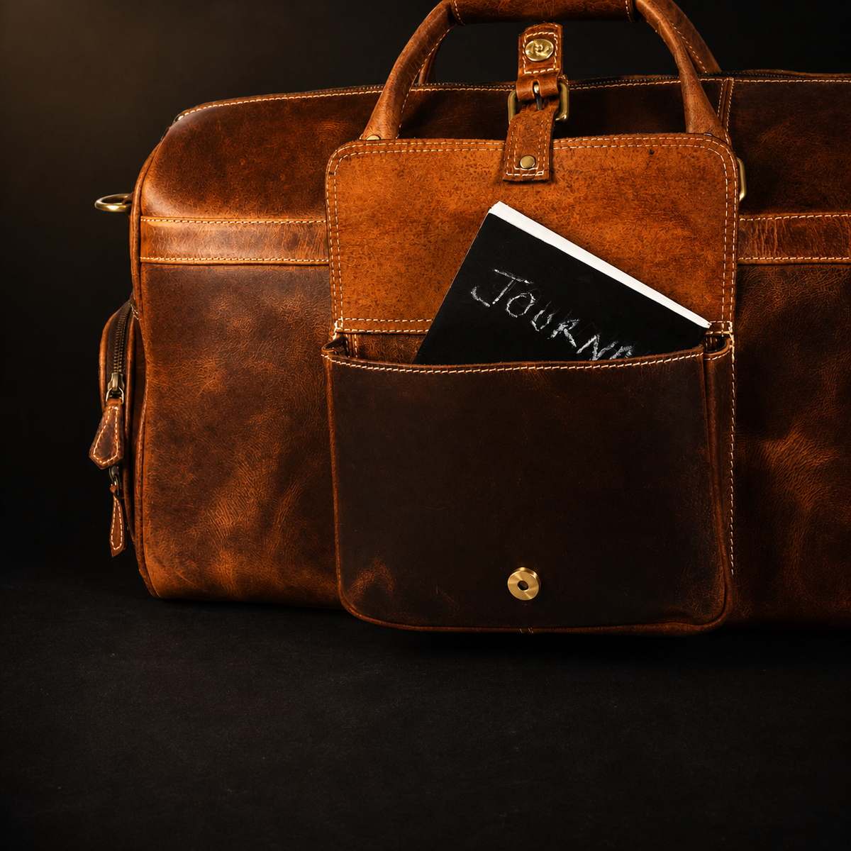 The Voyager Duffle - Cognac Full-Grain Distressed Duffle Bag The Voyager Duffle - Cognac Full-Grain Distressed Duffle Bag